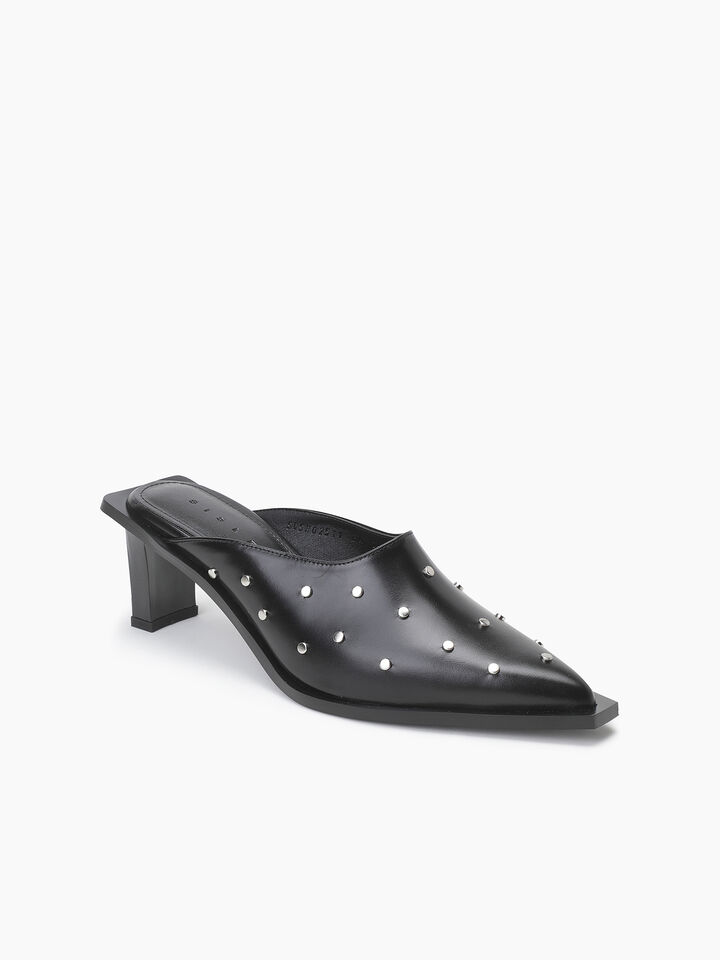 Black leather mules with studs - null - Schwarz | Sisley K image number 2